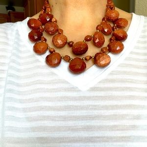 BEAUTIFUL NATURAL RED SAND STONE DOUBLE LAYER STATEMENT NECKLACE